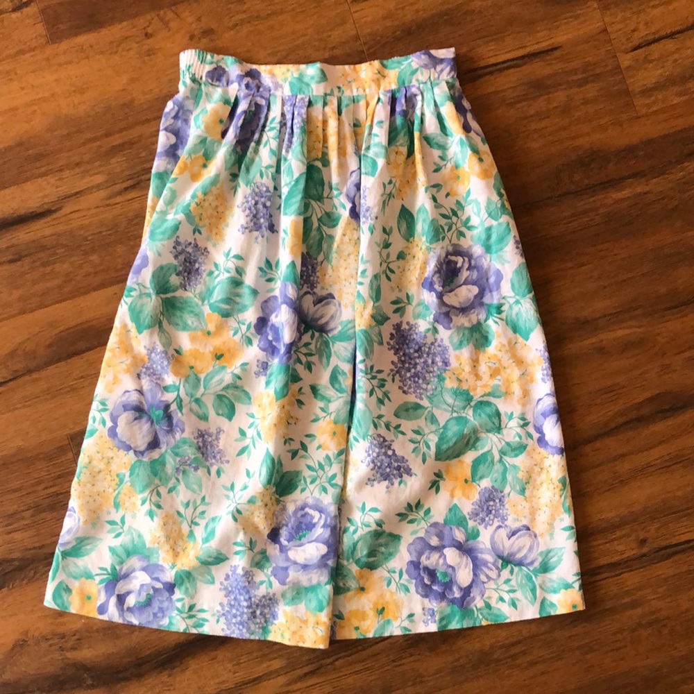 Vintage Floral Yellow and Purple midi skirt size 8